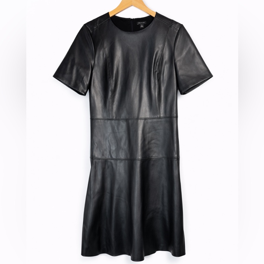 Ann Taylor EUC Black Faux Leather Dress